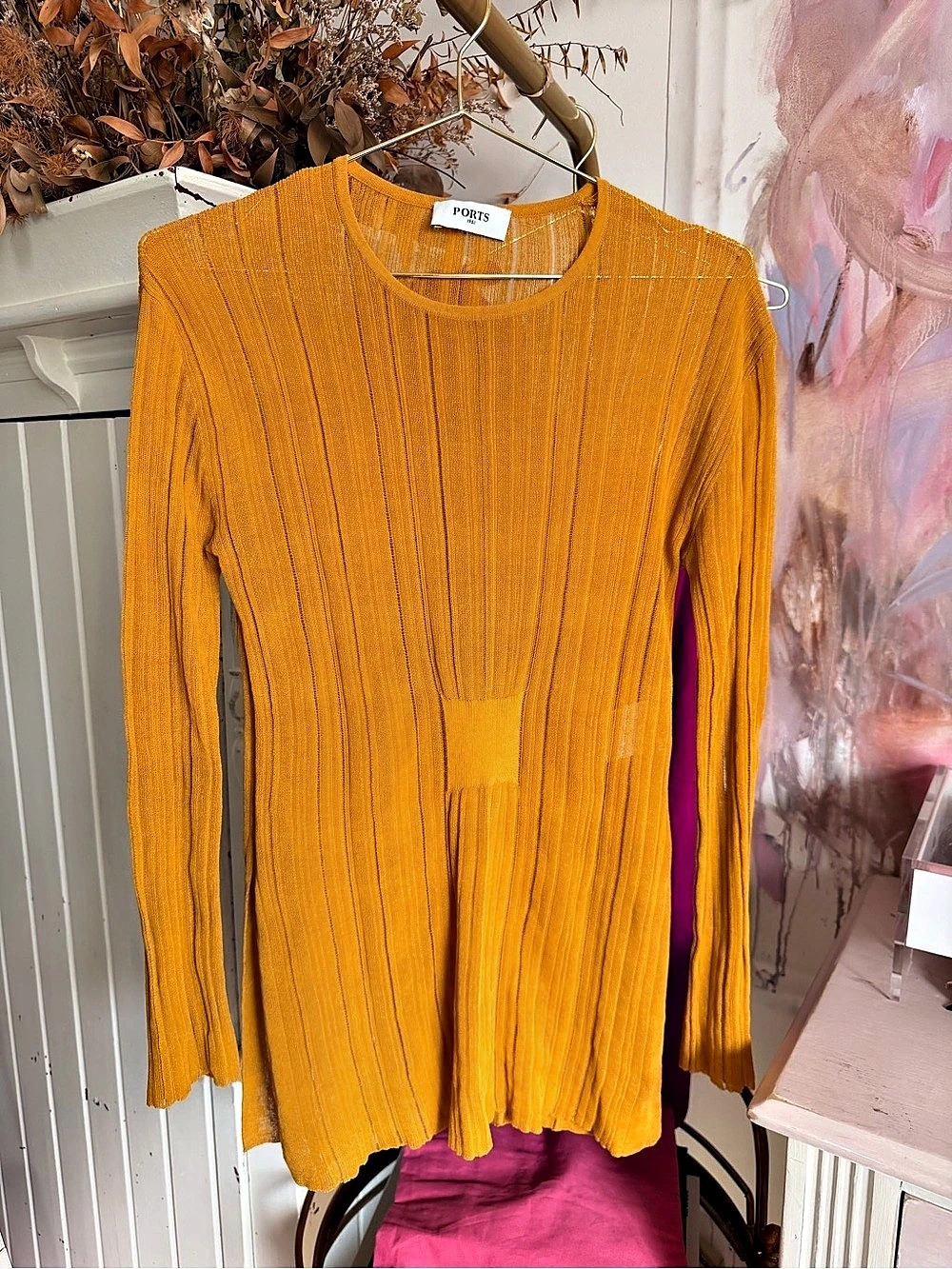 PORTS 1961 Ribbed Long Sleeve Top in Orange Size Small Like New